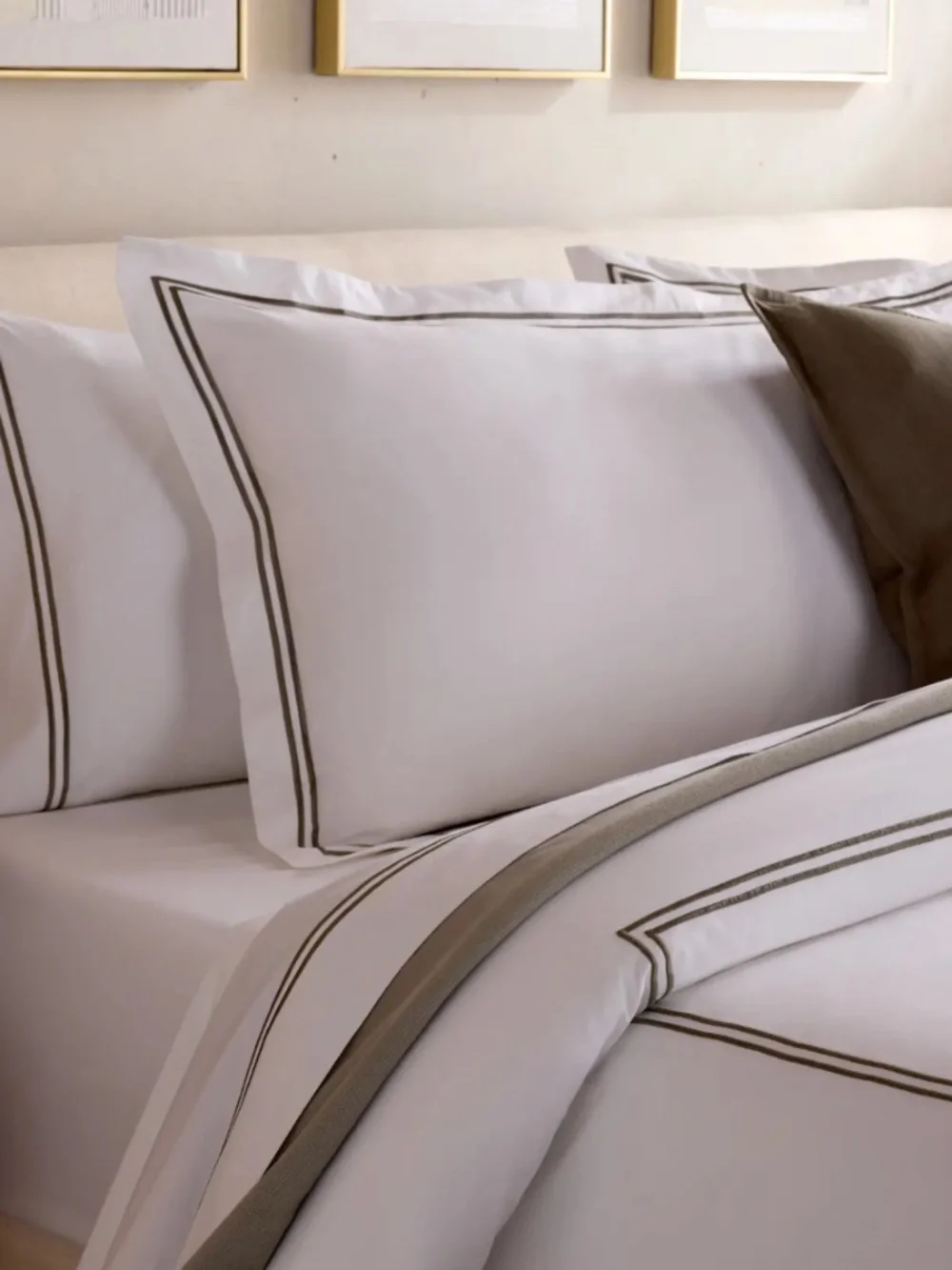Organic Crisp Percale Embellished Sham Set white dusty olive standard queen